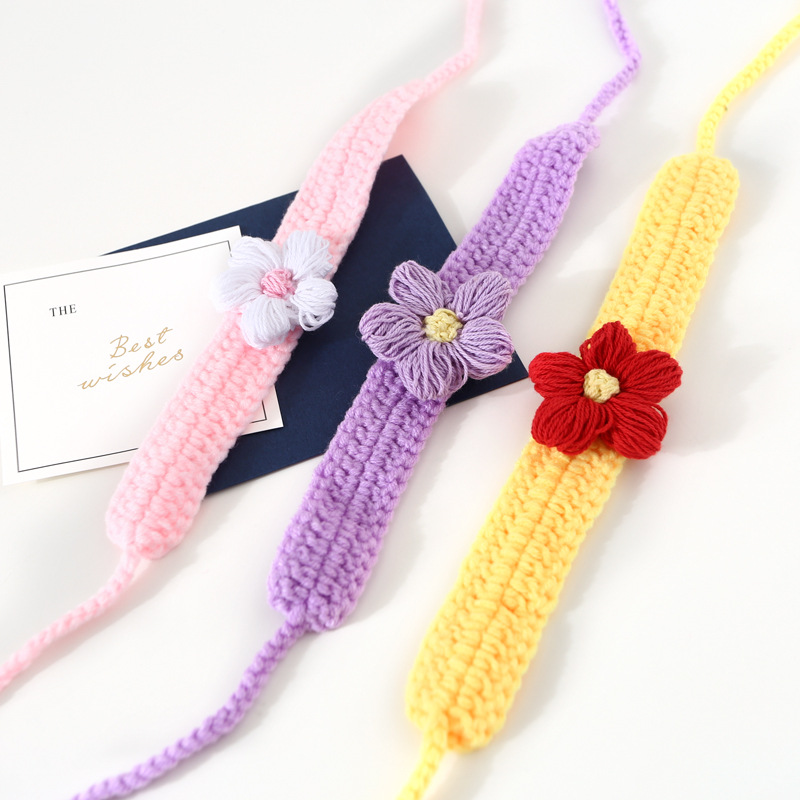 Amazon transfronterizo crochet hecho a mano lana flores gatos perros collar ajustable collar de cereza