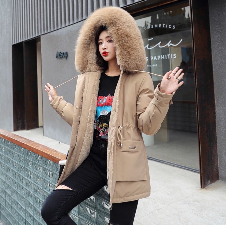 Chaqueta acolchada de algodón para mujer, invierno 2025, con cuello de piel grande, estilo workwear, bolsillos grandes, ajuste holgado, forro polar, forro interior grueso, abrigo de algodón para mujer. image 8