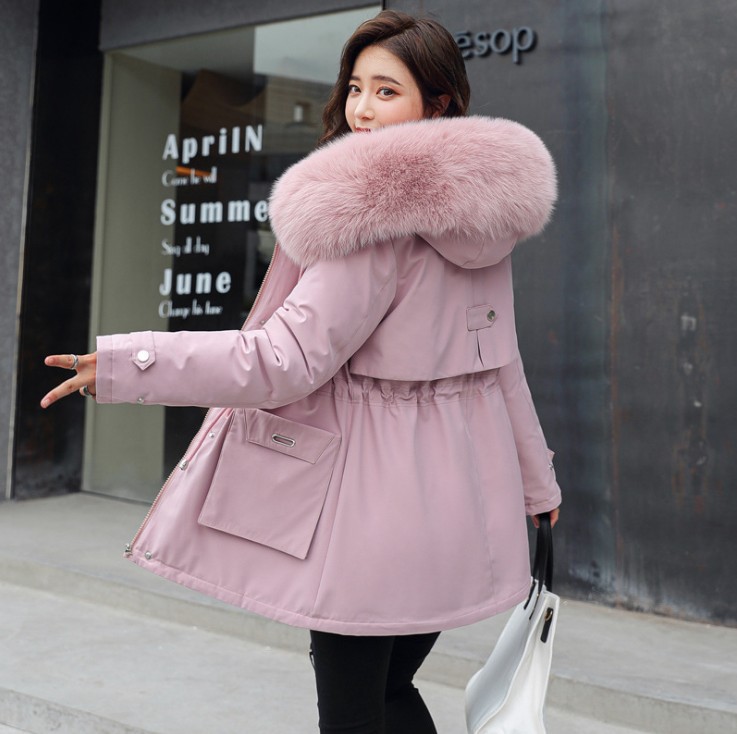 Chaqueta acolchada de algodón para mujer, invierno 2025, con cuello de piel grande, estilo workwear, bolsillos grandes, ajuste holgado, forro polar, forro interior grueso, abrigo de algodón para mujer. image 9