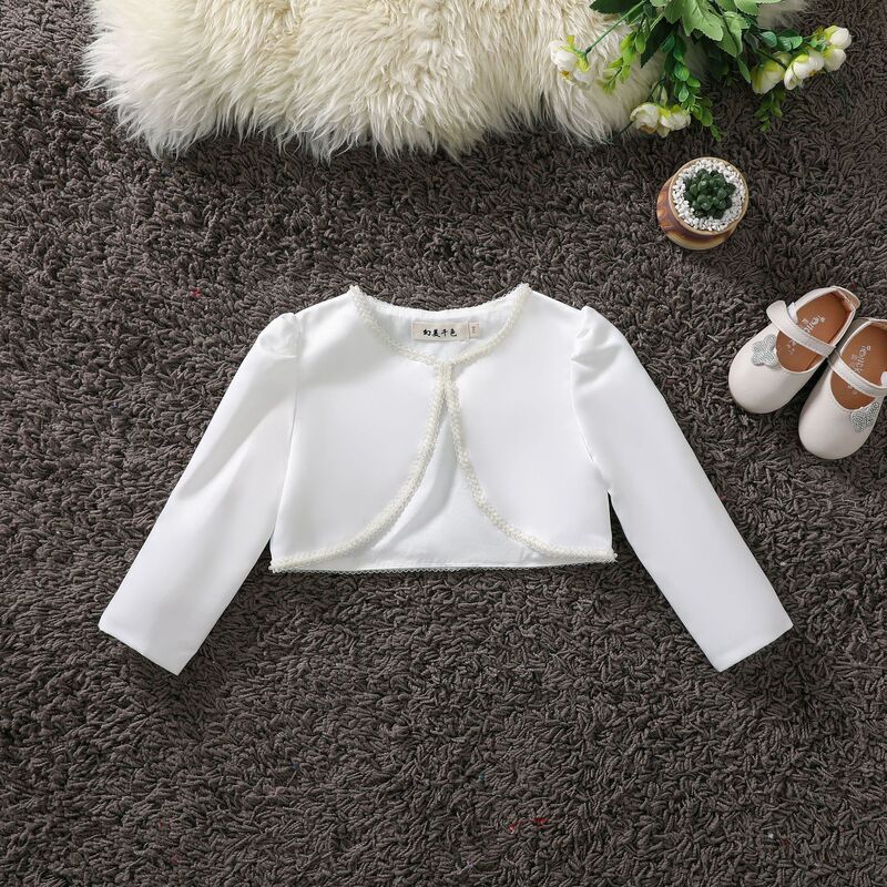 2020 New Girls' Dress Shawl Children's Long Sleeve Waistcoat White Flower Girl Dress Princess Outer Short Coat