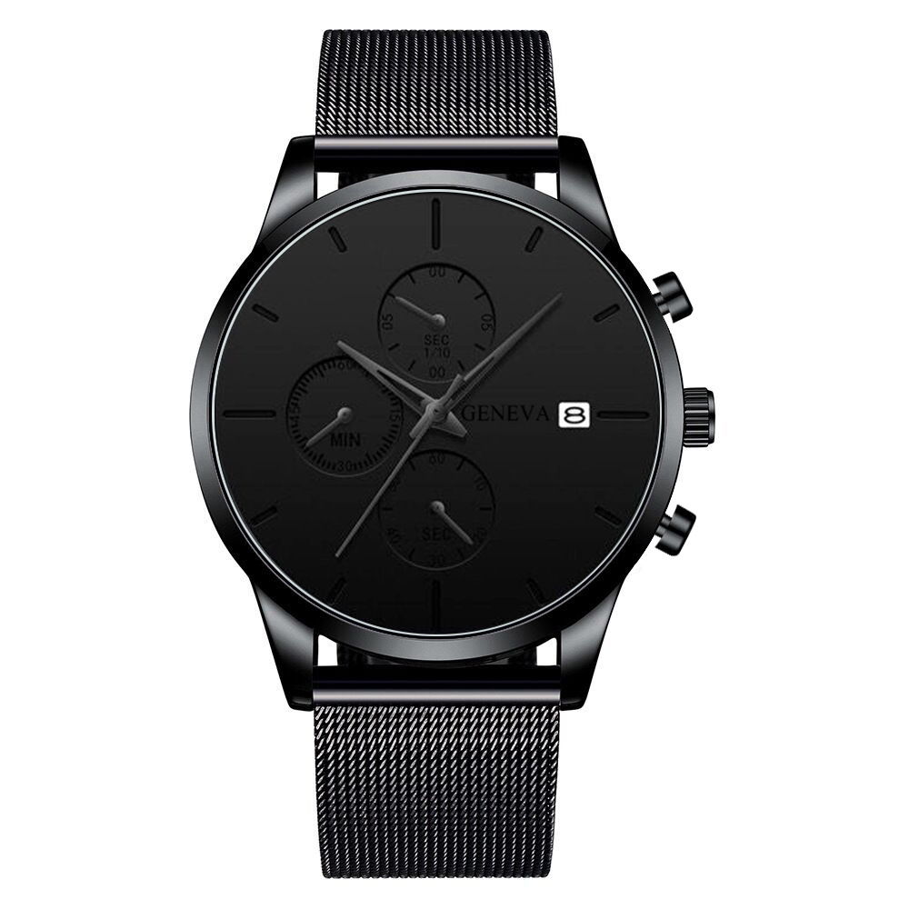 Factory Direct Supply of New Men's Watches, Hot Selling Trendy and Fashionable Fake Three-Eye Men's Mesh Strap Calendar Watches for Dropshipping