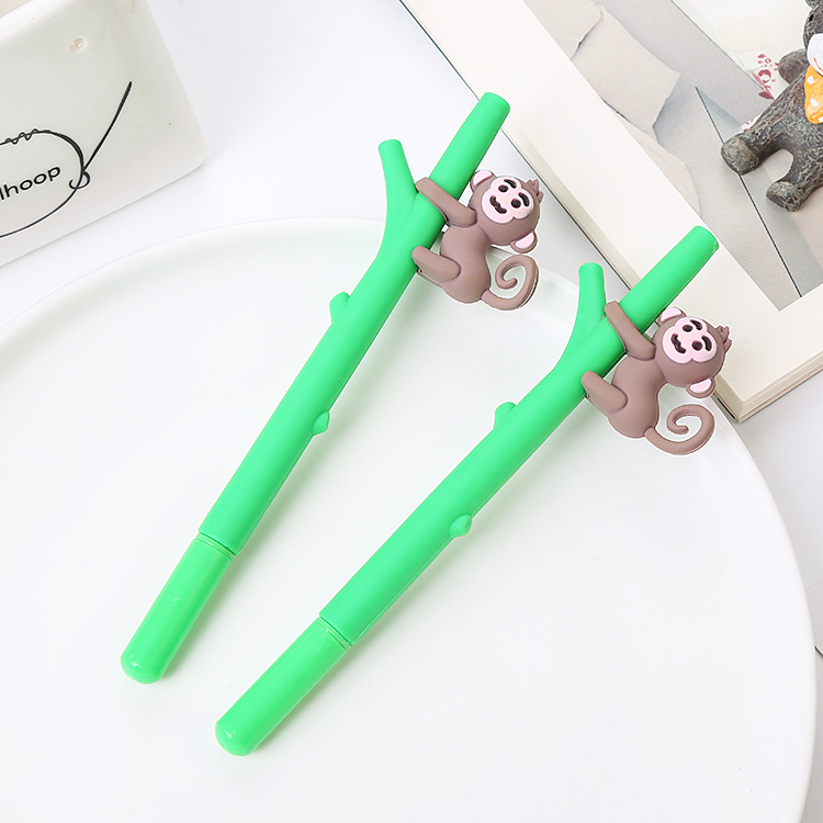 Creativa pluma de gel suave de dibujos animados mono árbol firma pluma lindo aprendizaje papelería estudiante examen negro pluma de agua