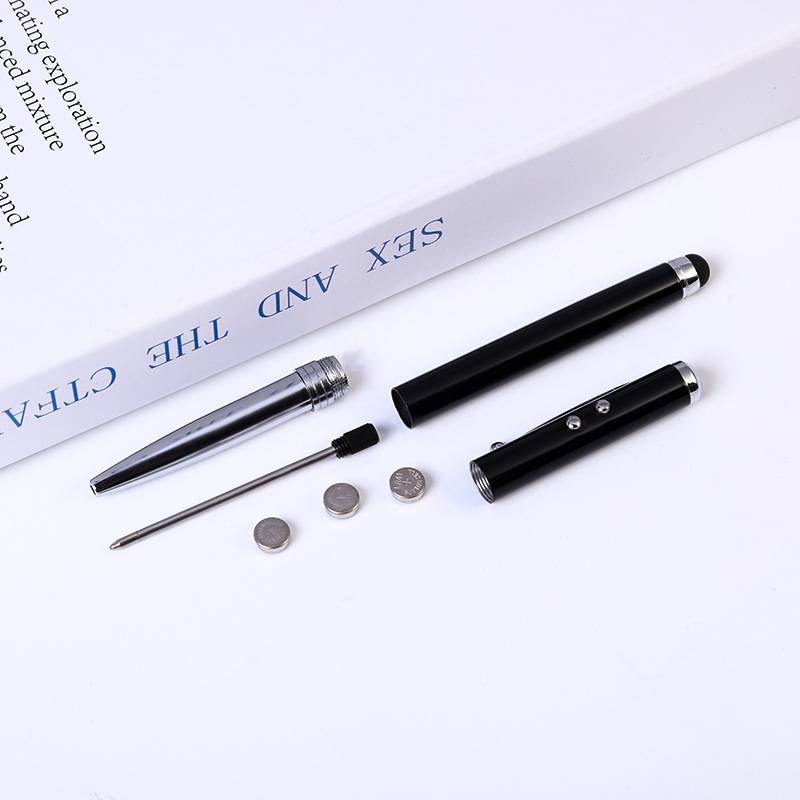 Suministro directo de fábrica multifuncional lámpara pluma Cuatro en Uno bolígrafo LED luz firma empresa pluma Metal Bolígrafo impresión