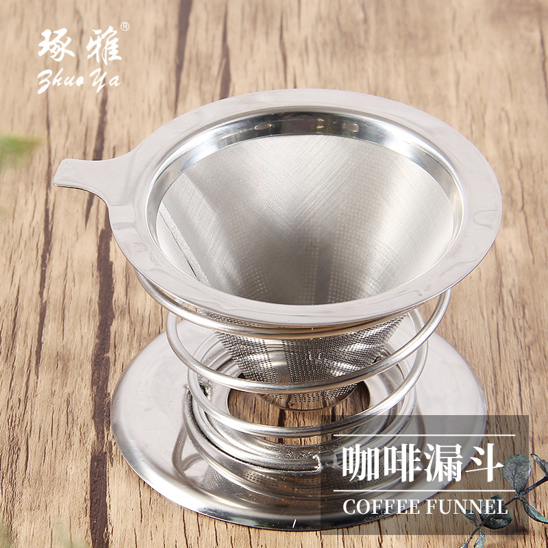 Manufacturer Wholesale Stainless Steel Funnel Hand-Brewed Coffee Filter with Spring Holder Coffee Conical Filter