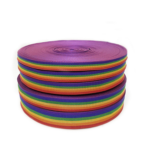 Manufacturer pp polypropylene rainbow webbing polypropylene color contrast ribbon luggage handle clothing accessories wholesale