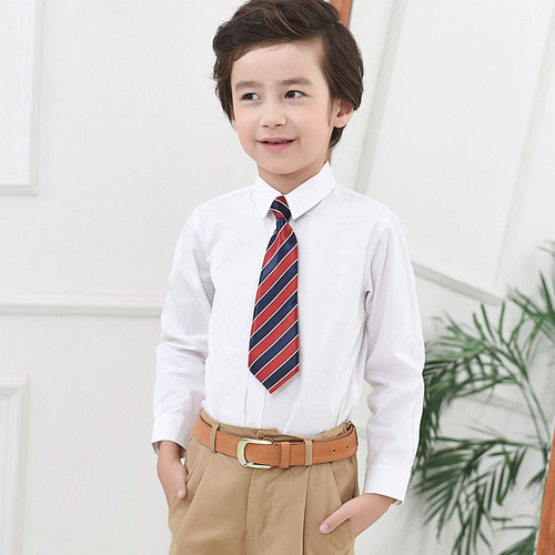 Boys' white shirt long-sleeved pure cotton middle and large children primary school uniforms children's white shirt performance clothing drop shipping