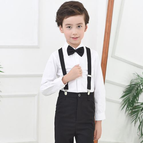 Boys' white shirt long-sleeved pure cotton middle and large children primary school uniforms children's white shirt performance clothing drop shipping