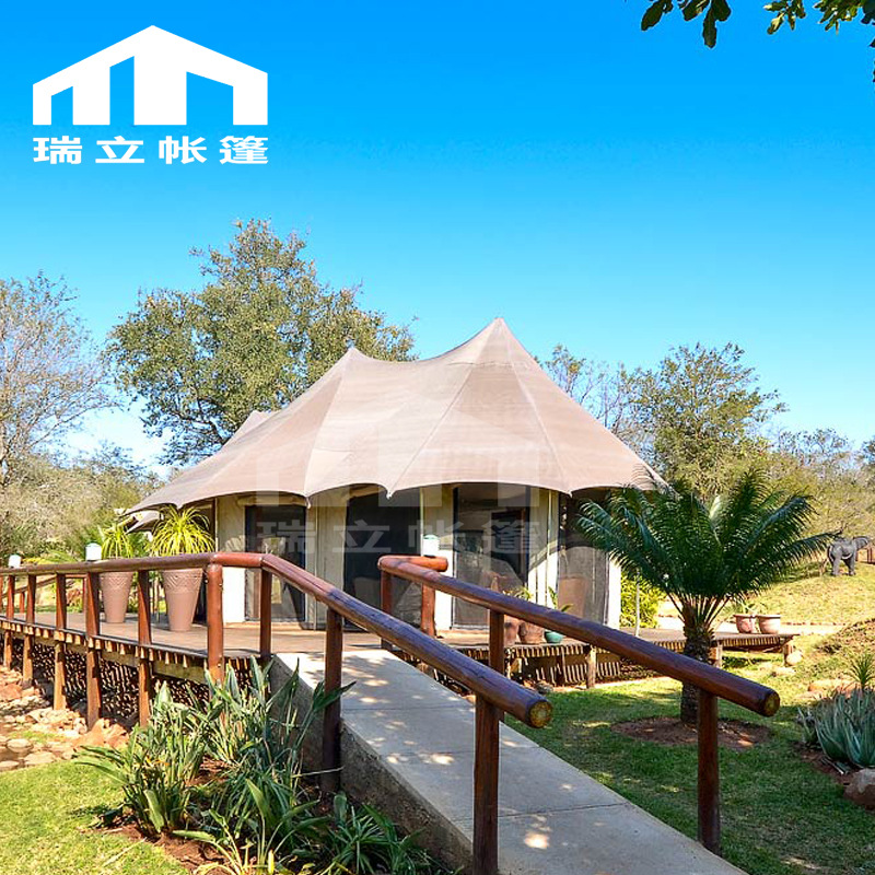 景区营地野奢帐篷酒店 单峰尖顶膜结构帐篷 30㎡帐篷酒房屋