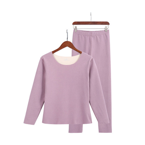 New cationic two-color double-sided Jide velvet seamless thermal underwear set for women with AB side heating autumn clothes and long trousers for men