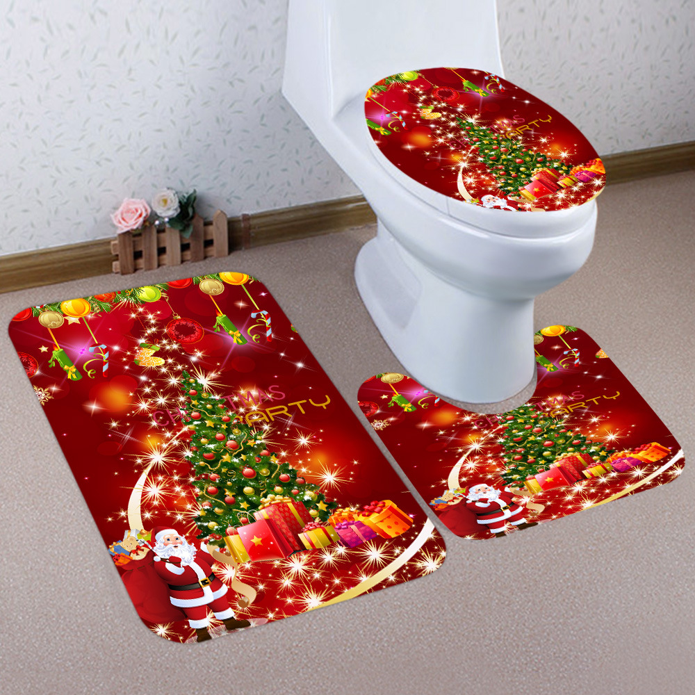 Christmas floor mat toilet mat three-piece flannel bathroom non-slip Mat toilet toilet mat three-piece foreign trade