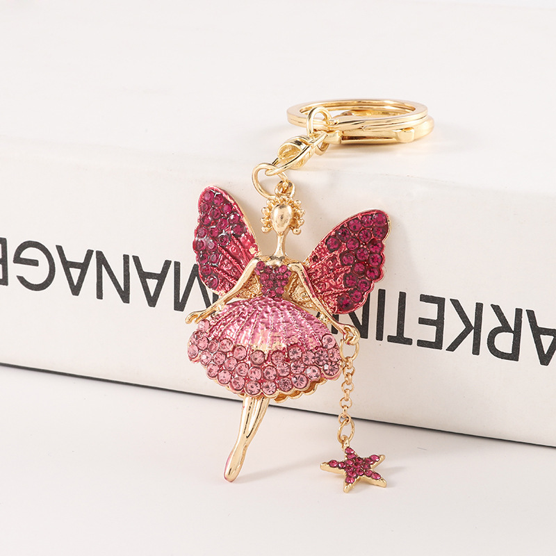 European and American Creative Angel Girl Keychain Rhinestone Metal Car Diamond Pendant Ballet Girl Keychain European and American Creative Angel Girl Keychain Rhinestone Metal Car Diamond Pendant Ballet Girl Keychain