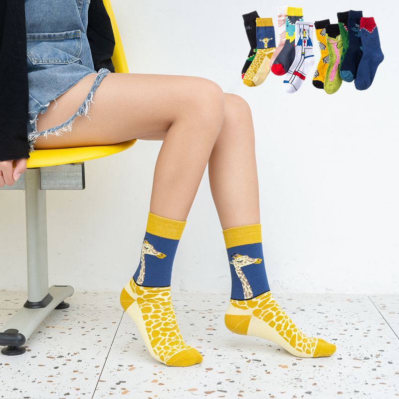Socks Women ins Trendy Medium Tube Breathable Cotton Socks Robot Sports Stockings Personalized Crocodile European and American Trendy Brand Socks Men
