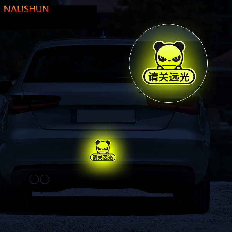 Pegatinas reflectantes por favor cierre las pegatinas de advertencia de la luz de carretera Modificación del coche anticolisión pegatinas creativas del coche de dibujos animados por favor cierre las pegatinas del cuerpo del coche de la luz de carretera