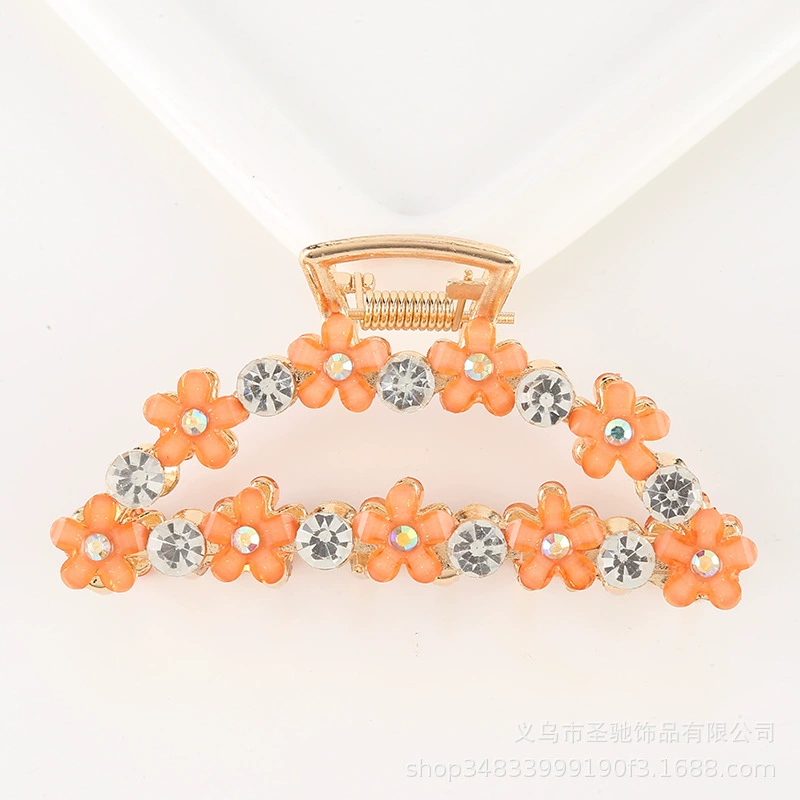 Пружинная зажимуха для волос в европейском стиле с rhinestones и эмалевыми цветами, 11,5 см