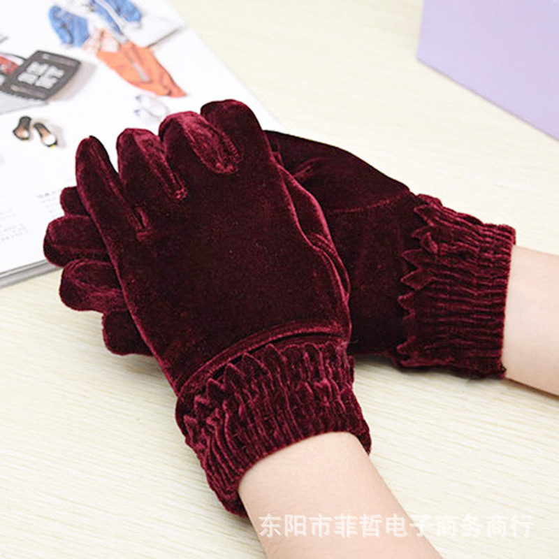 Autumn and winter gold velvet gloves for men and women outdoor sports fitness cycling driving warm single-layer in stock wholesale
