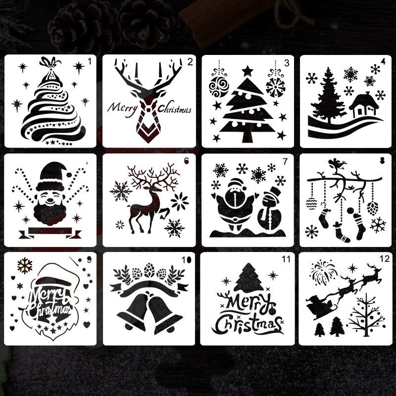 12 Рождественский Квадратный шаблон картины 13cmdiy ручной счет украшение фотоальбома живопись полый шаблон ПЭТ линейка
