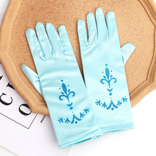 艾莎公主儿童装饰手套冰雪奇缘蓝色印花手套儿童服装配饰礼仪手套