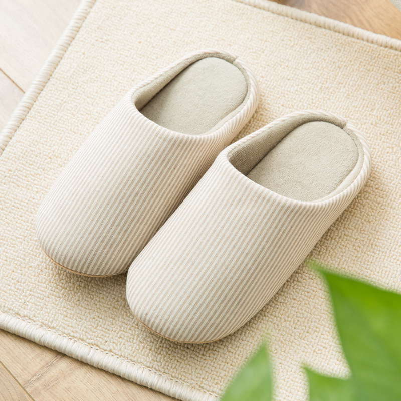 四季室内床綿スリッパ男性女性機洗濯布底静音和式綿スリッパ春夏ソフト底