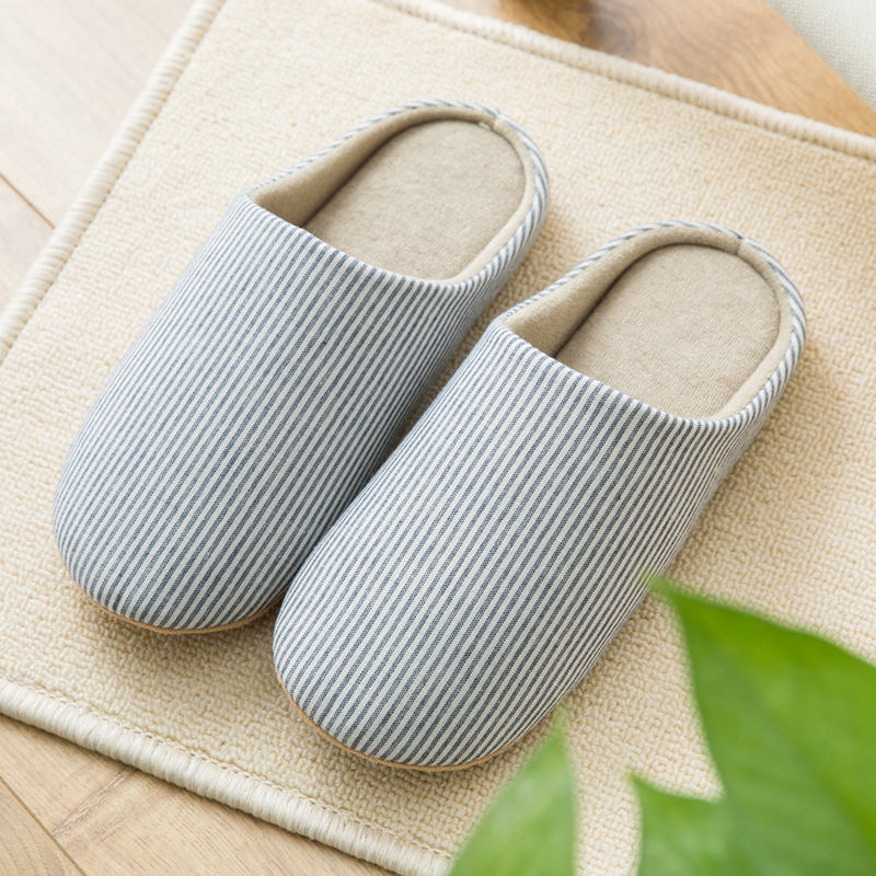 四季室内床綿スリッパ男性女性機洗濯布底静音和式綿スリッパ春夏ソフト底