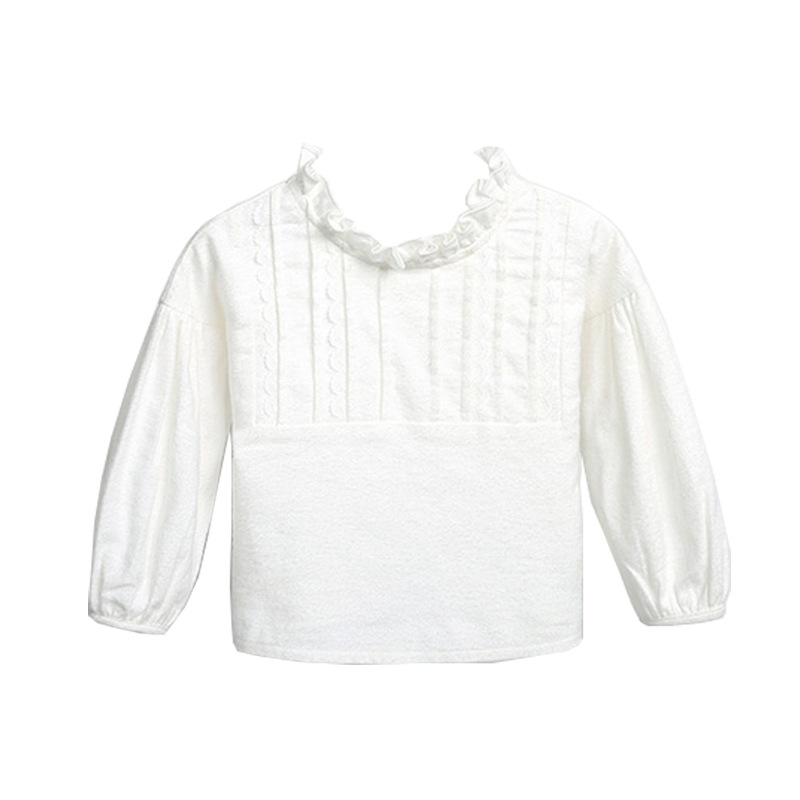 Camiseta blanca de manga larga para niños, top de cuello redondo de color liso para niñas de otoño, ropa de bebé, venta al por mayor de prendas de una pieza para bebés y niños pequeños
