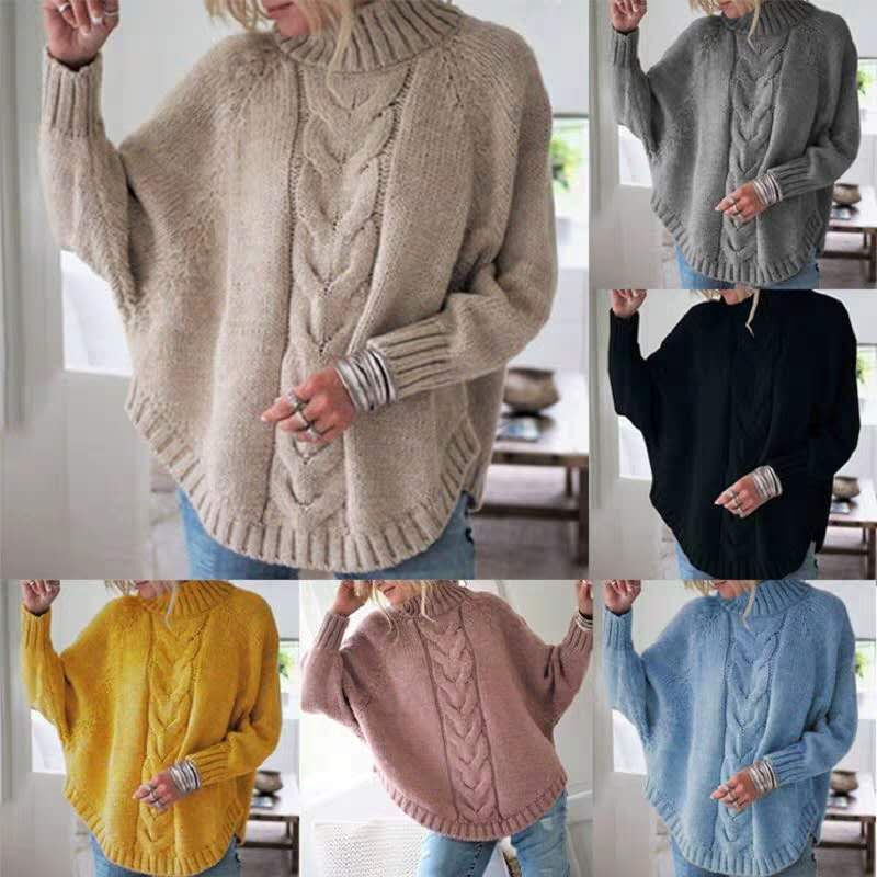 Amazon's Hottest Knitwears 2025 Autumn and Winter European and American Loose Bat-Sleeve Half Turtleneck Knitwears for Women Cross-Border Twist