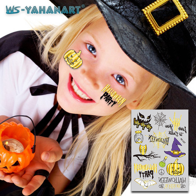 Tatuajes Temporales Dorados de Halloween para Niños Impermeables de Papel de Transferencia de Agua image 4