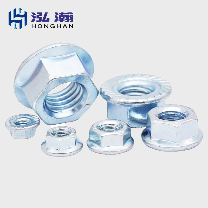 现货批发 蓝白锌国标法兰螺母 蓝白锌带垫螺丝帽 止退螺母M3-M20