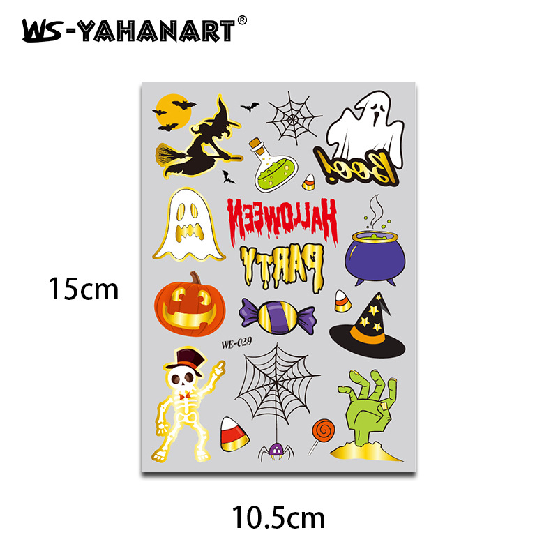 Tatuajes Temporales Dorados de Halloween para Niños Impermeables de Papel de Transferencia de Agua image 11