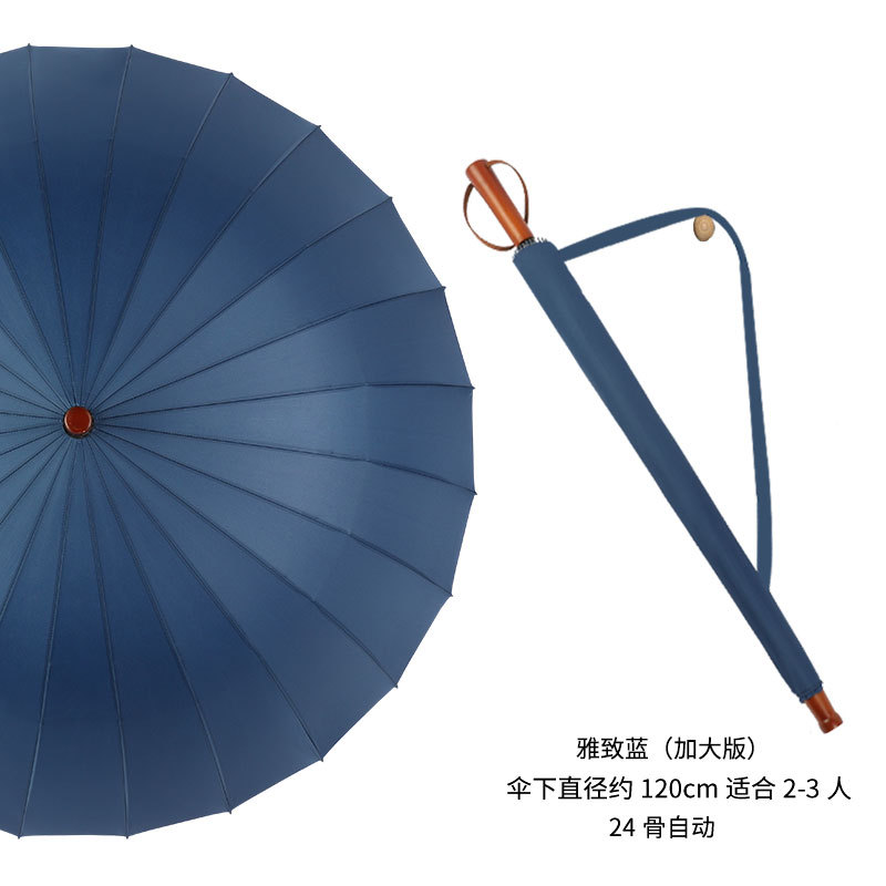 24-Bone de mango largo paraguas de sol automático de gran tamaño doble de tres personas paraguas de negocios negro sólido paraguas publicitario personalizado