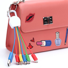 彩色面条钥匙扣数据线 一拖五安卓登山扣usb充电线五合一六合一线