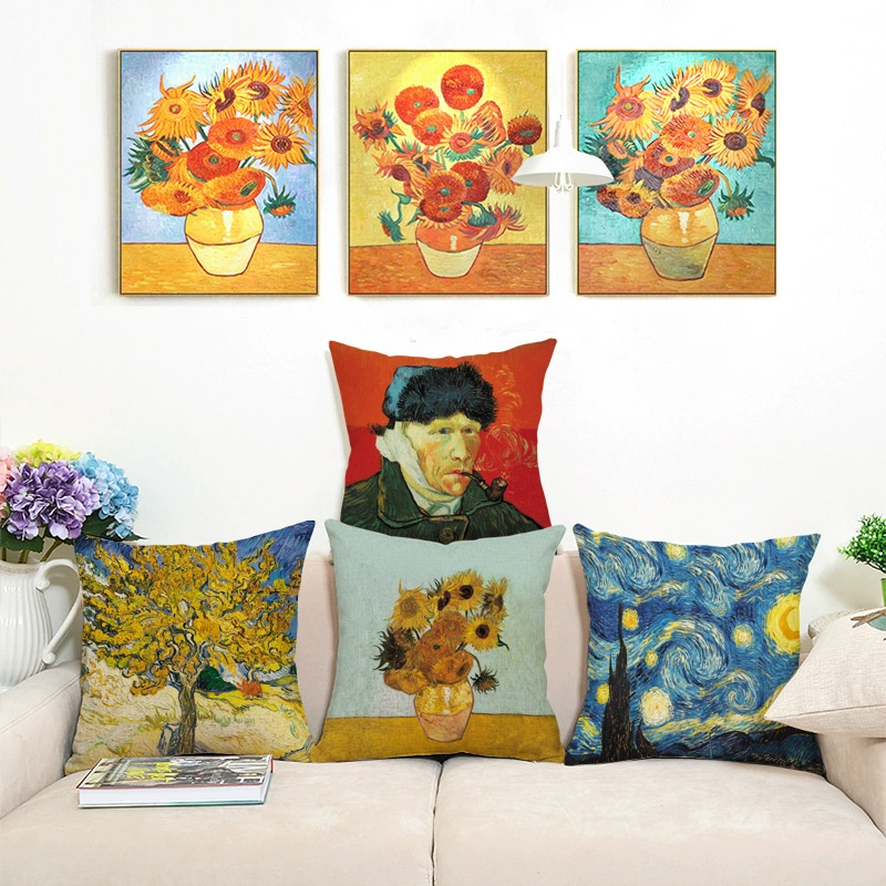 Декоративная наволочка CreativeVanGogh, 45×45 см хлопок-лен печать, художественные мотивы