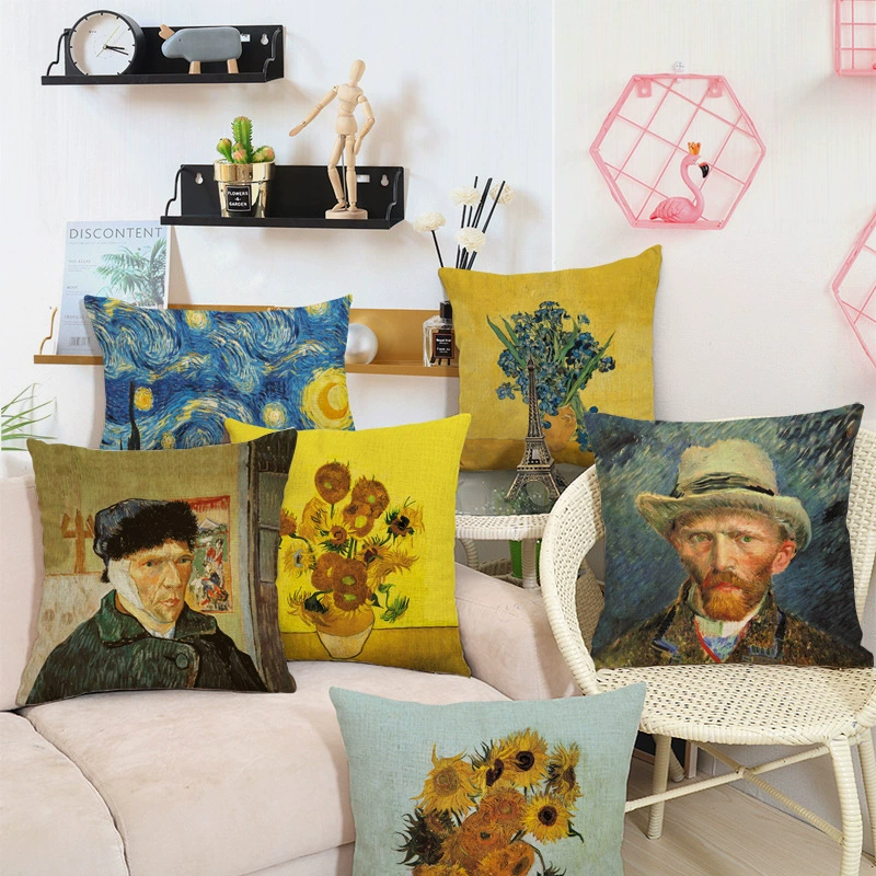 Декоративная наволочка CreativeVanGogh, 45×45 см хлопок-лен печать, художественные мотивы