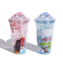 夏日东京塑料杯滑盖吸管杯创意地推小礼品定制定做水杯随手杯子女