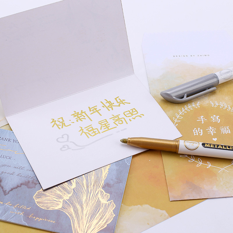 Guangna 560 metal color artesanía pluma oro y plata color pluma signo firma pluma tarjeta de felicitación DIY álbum marca pluma de metal