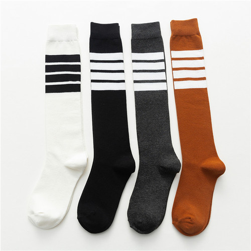 Calf socks women's high-top cotton socks black four-bar stovepipe half-high over-the-knee beautiful leg socks ins trendy long socks
