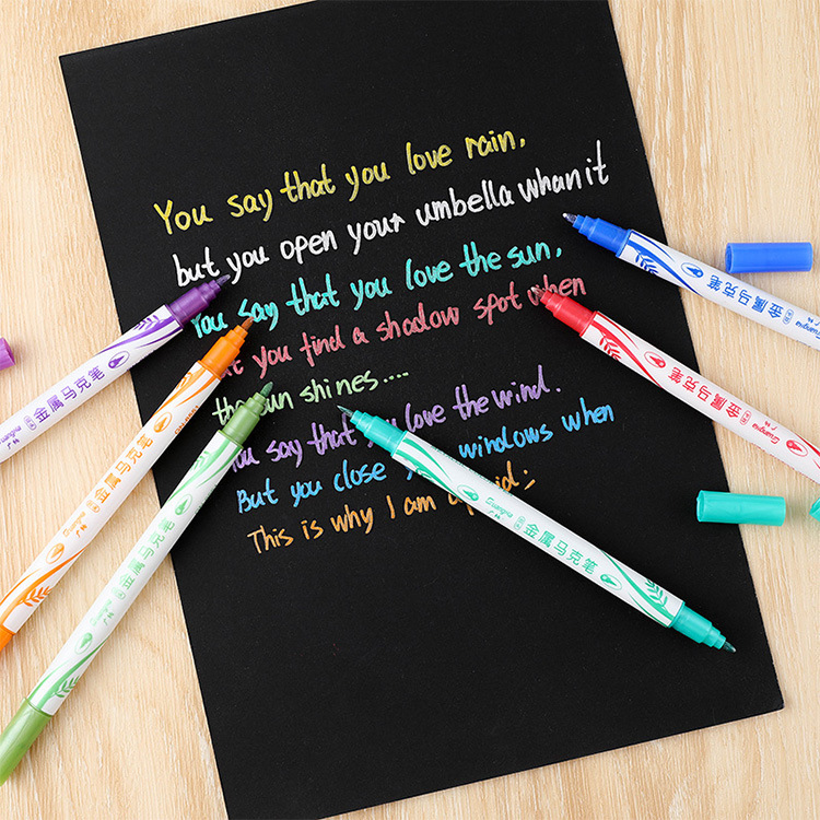 Guangna 6551 pluma de metal suave y duro de doble cabeza 12 colores traje DIY tarjeta negra pintura decorativa marcador nacarado a base de agua