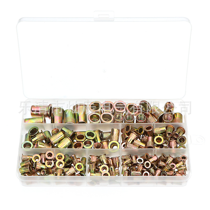 亚马逊 200pcs盒装拉铆螺母组合 公制平头竖纹铆螺母m6螺母M3-M10