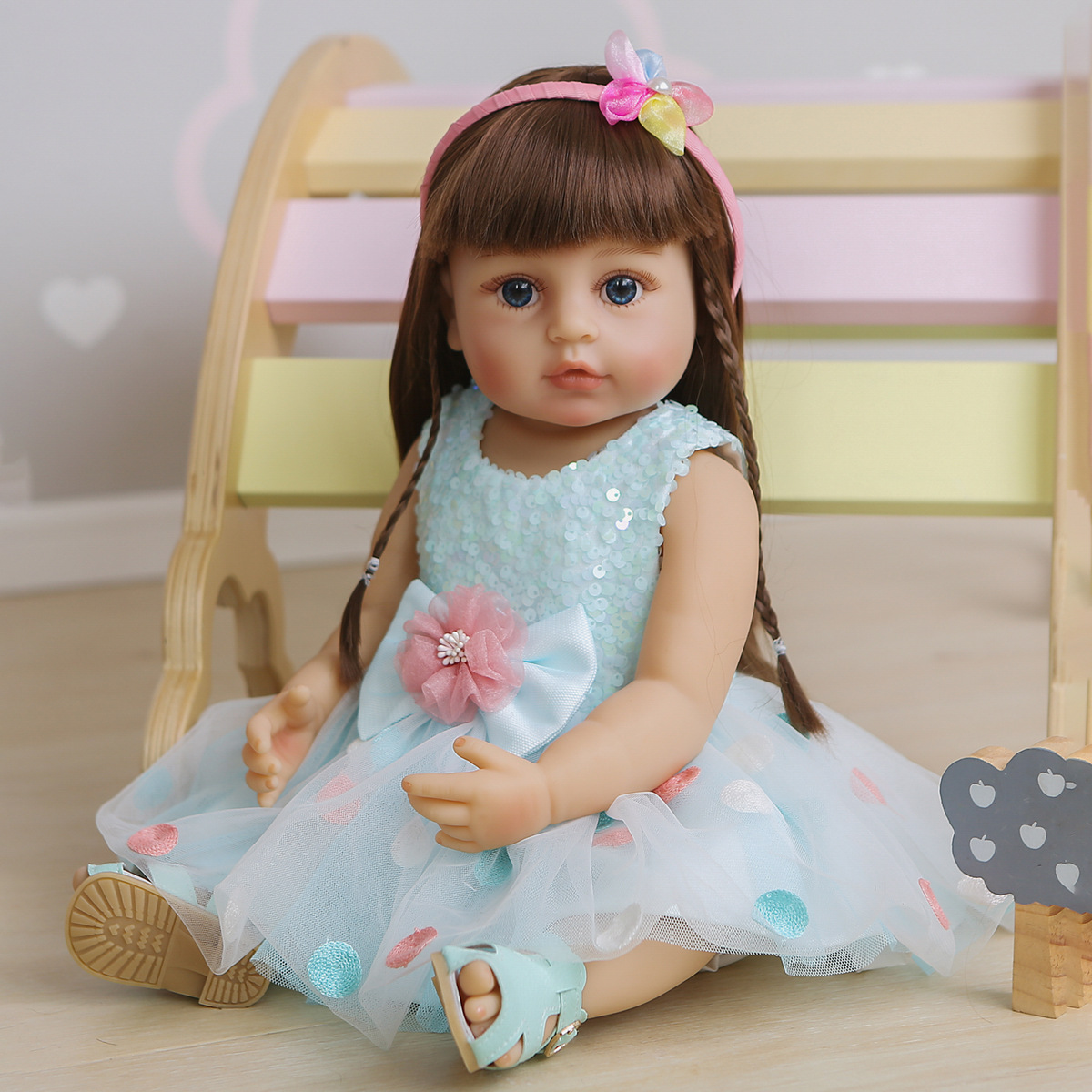 55cm de cuerpo completo de silicona renacer niño niña pincess en azul
