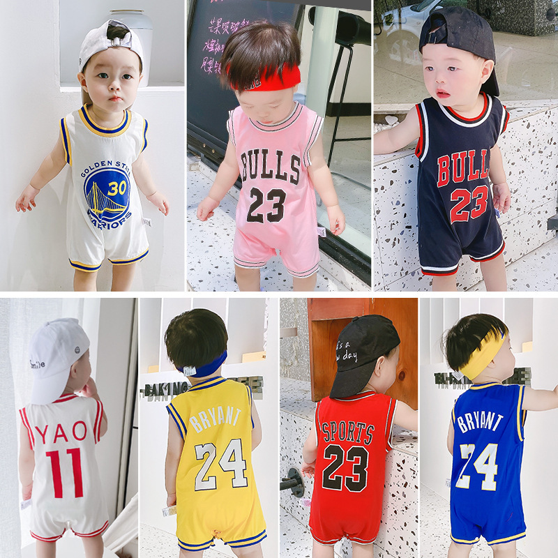 Summer baby jumpsuit sleeveless vest bag fart suit basketball suit baby clothes cotton breathable non-fading ha clothes