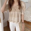 Summer retro fresh cute top, doll, with embroidery, Korean style