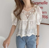 Summer retro fresh cute top, doll, with embroidery, Korean style