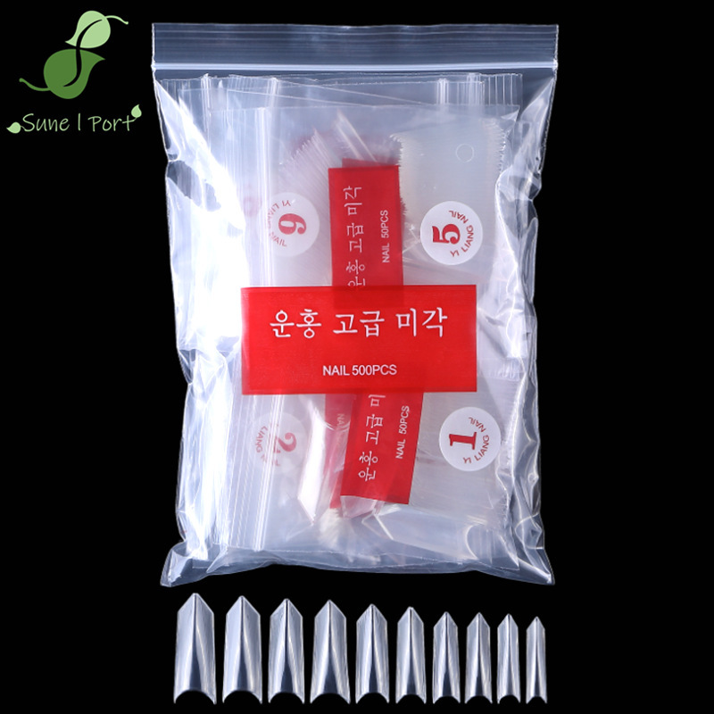 Manicure Triangular Ferrari Nails Transparent Natural Color 500 Pieces Korean Standard Bag Full Fake Nails No. 0-9