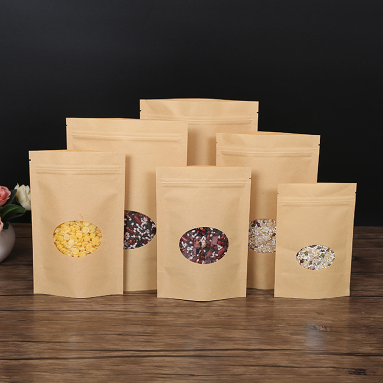 休闲食品牛皮纸自封袋密封开窗牛皮纸袋干果茶叶食品包装袋