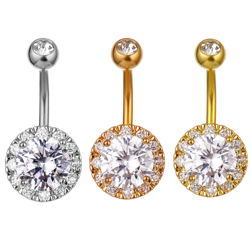 Cross-border piercing jewelry European and American fashionable zircon navel ring round navel nail navel button