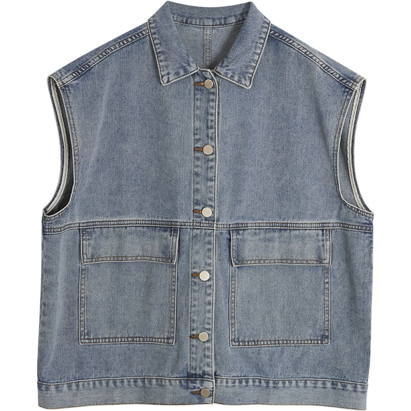 Denim vest, autumn jacket sleevless, Korean style
