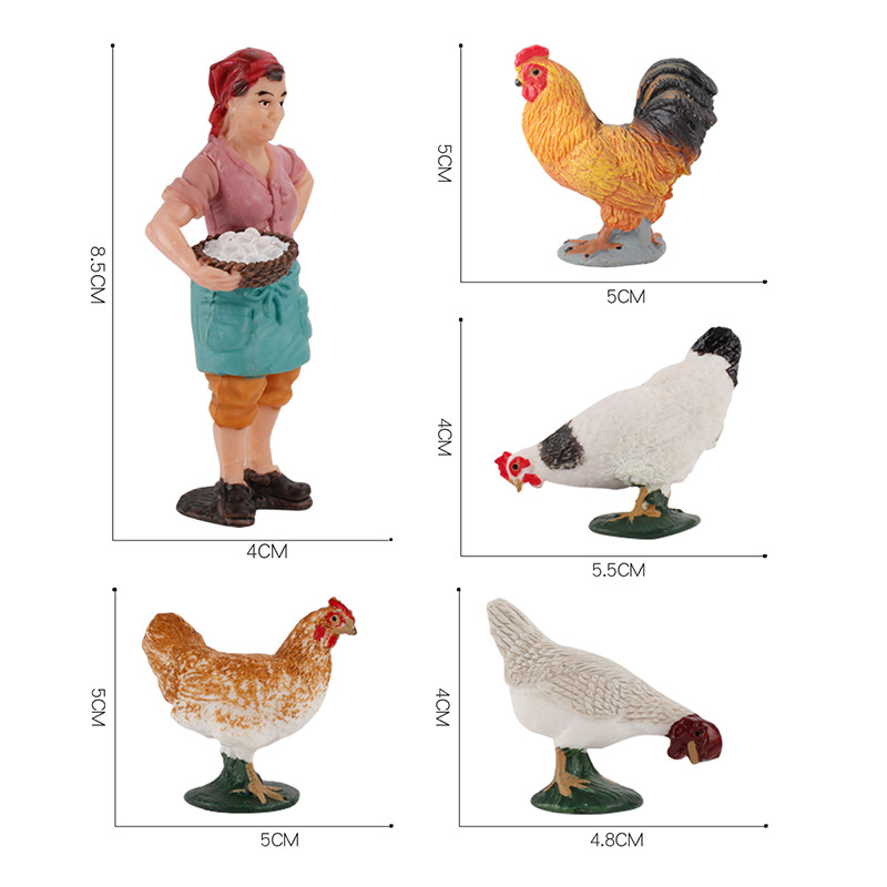 Nuevos productos transfronterizos simulación para niños granja avícola modelo animal pollo sólido pato ganso mujer mesa de arena adornos creativos