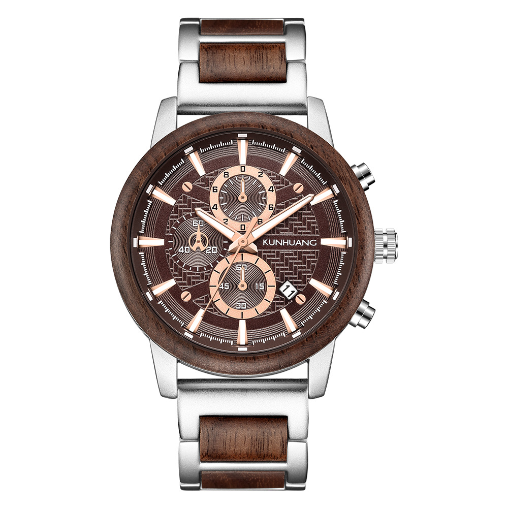 2021 Amazon Sports reloj de hombre traje de madera reloj de cuarzo calendario reloj de moda multifuncional