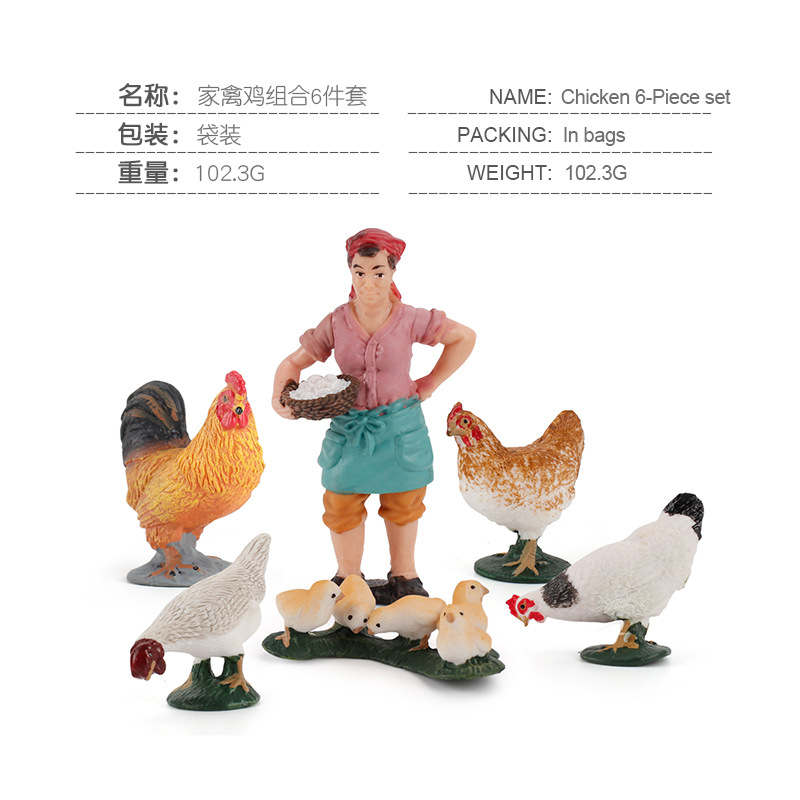 Nuevos productos transfronterizos simulación para niños granja avícola modelo animal pollo sólido pato ganso mujer mesa de arena adornos creativos