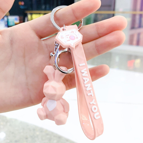 Geometric animal keychain cartoon three-dimensional doll geometric cross-section couple keychain leather rope small dinosaur bag pendant