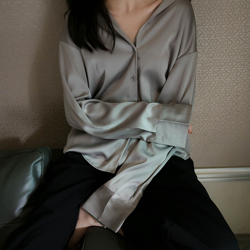 Fairy Style Shirt Super Fairy Top Hong Kong Style Silk Satin Shirt Women's Design Sense